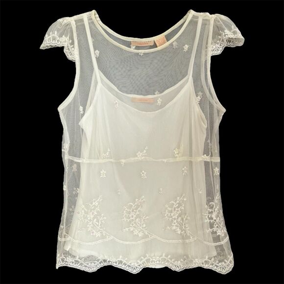 Forever 21 Sheer Vintage Y2K Top Size M Dainty Fairycore Floral Embroidered Mesh - Picture 14 of 14